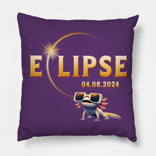 Total Solar Eclipse Shirt 2024 Axolotl in Astronomy Glasses Pillow by Tylerestra