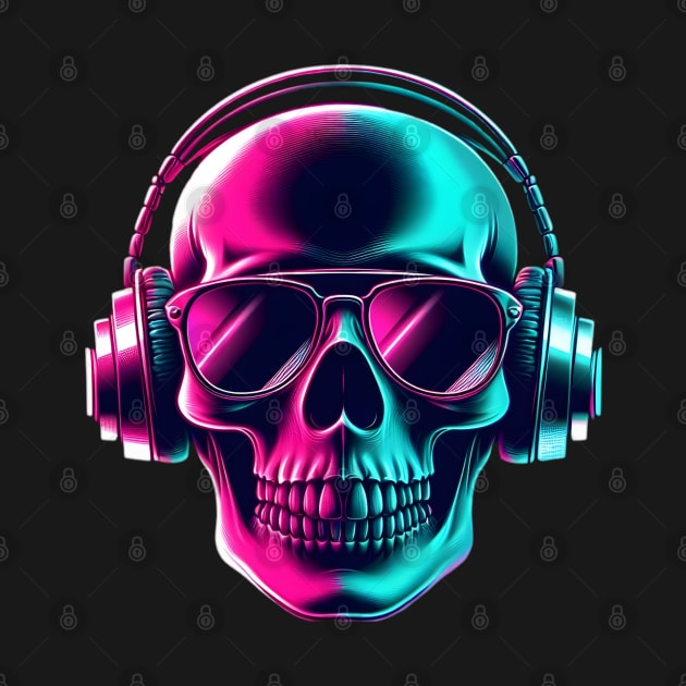 Skull head with a pair of headphones and sunglasses by EPDICAY