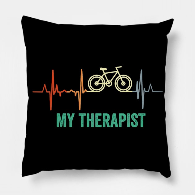 My Therapist Vintage Bicycle Heartbeat Funny Bike Riding Rider Cycling Pillow by Schied Tungu 