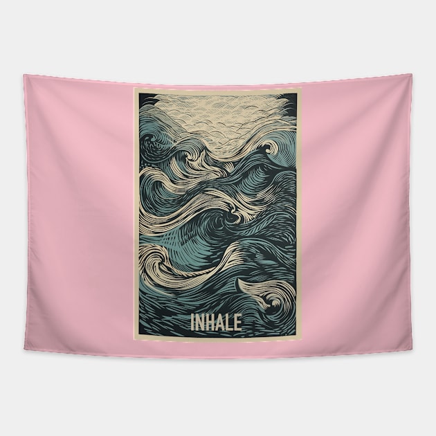 Inhale Waves Meditation Yoga Tapestry by One Eyed Cat Design