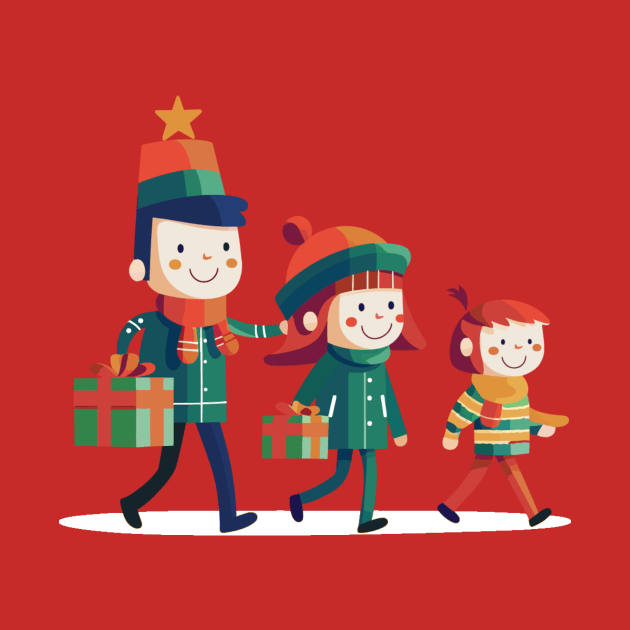 Cute Christmas Design Three Kids In Snow With Presents by hypedesigns19