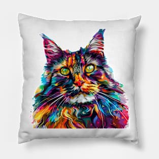 Maine Coon Cat Colorfull Pop Art Design For Cat Onwer Pillow