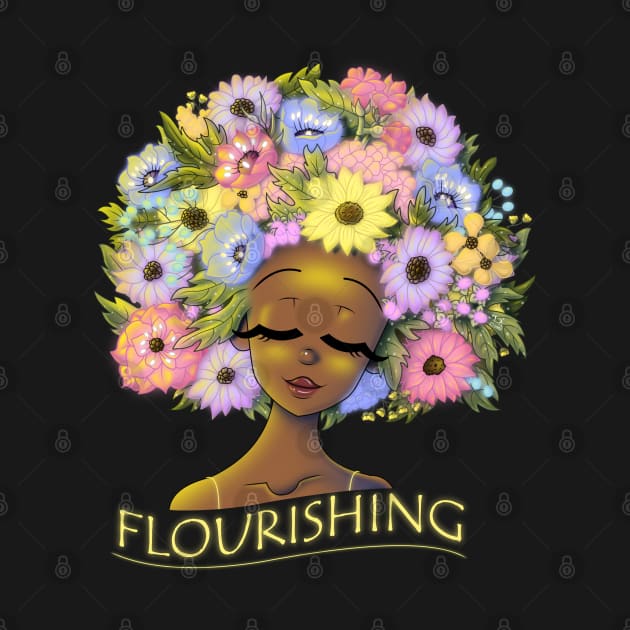 African American Woman and Flowery Hair with a Glow by treasured-gift