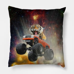 Snarling Tiger Jumping a Monster Truck Through an Explosion GERRRRR Pillow