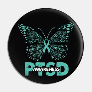 PTSD awareness ribbon and butterfly Pin