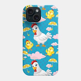 Happy Chicks in Rain--Blue Phone Case