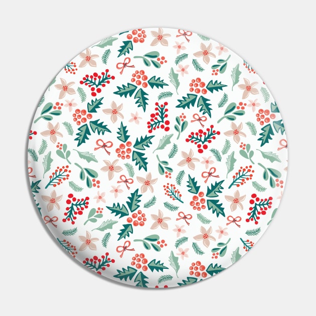 Merry and Bright Mistletoes and Poinsettia flowers on white Pin by Sandra Hutter Designs