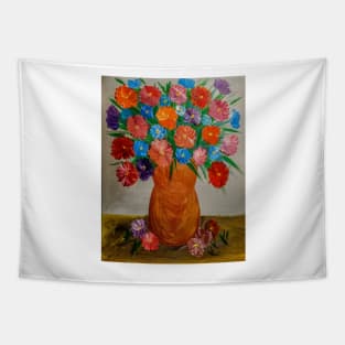 Some abstract mixed flowers in a metallic vase Tapestry