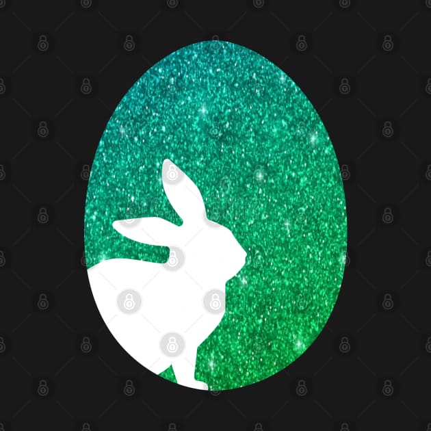 Easter Bunny Silhouette in Green Ombre Faux Glitter Easter Egg by Felicity-K