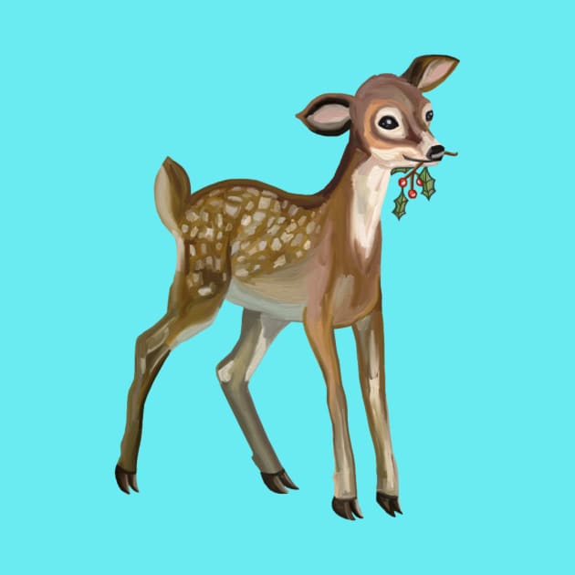 Spotted Christmas Fawn with Holly by Art by Deborah Camp