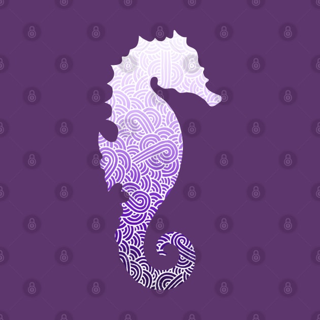 Ombre purple and white swirls doodles seahorse by Savousepate