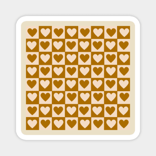 Checkerboard Brown Hearts Full Retro Magnet