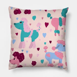 Colourful poodles with hearts repeat pattern Pillow