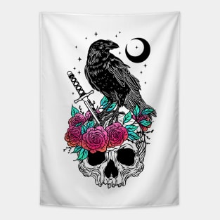 Crow with skull Tapestry