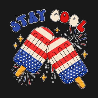 Stay Cool 4th July Popsicle Shirt Boys Men USA Flag American T-Shirt