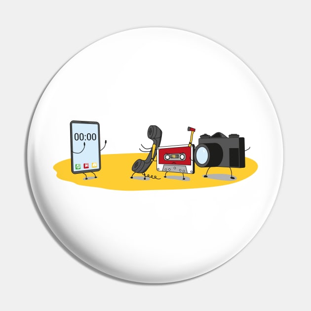 Phone Cassette Camera Bulling Smartphone Funny Cartoon Pin by udesign