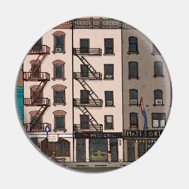 Upper Manhattan New York City USA Whimsical Illustration Pin by Wall-Art-Sketch