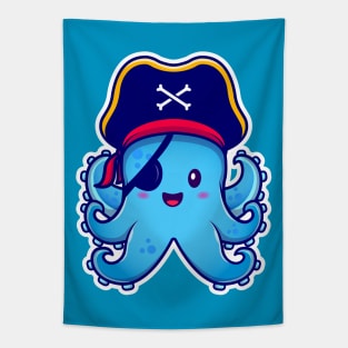 Cute Pirate Octopus With Eyepatch Cartoon Tapestry