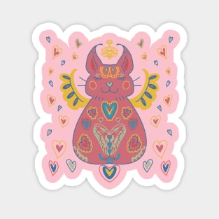 Cute Kawaii Pink Cat Angel and Hearts Magnet