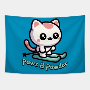 Paws And Powder! Cute Cat Skiing Tapestry