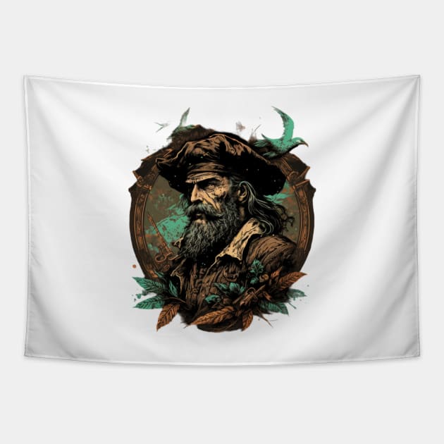 Vintage Pirate Captain Classic Art Design Tapestry by JMG Digital