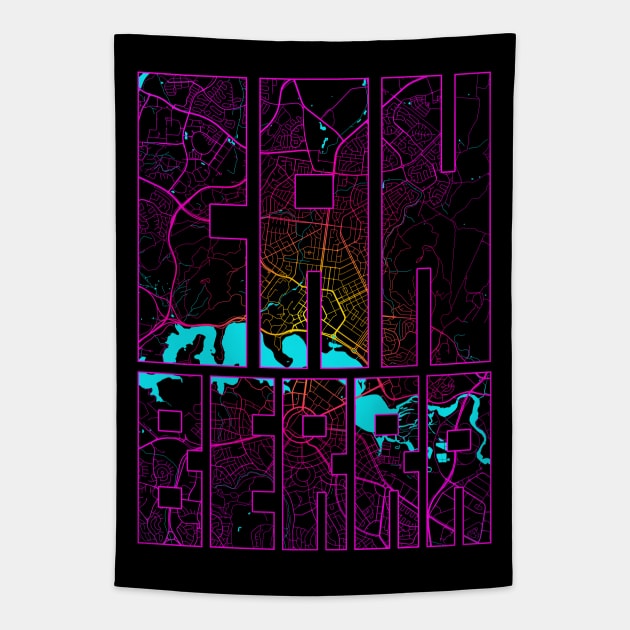 Canberra, Australia City Map Typography - Neon Tapestry by deMAP Studio