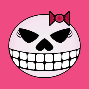 Girlie Grinning Skull with Ribbon T-Shirt