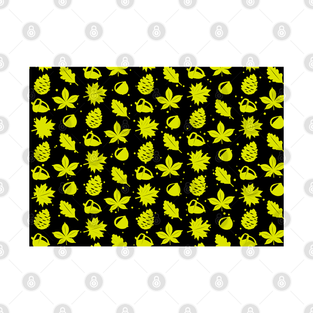 Yellow Graphic Nature Pattern on Black Background by DesignWood Atelier