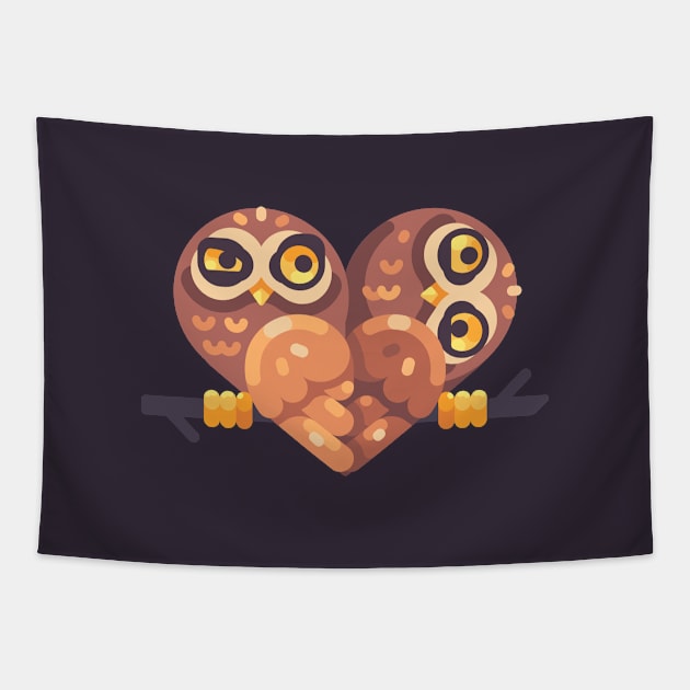 Cute Heart Shaped Owls Tapestry by IvanDubovik