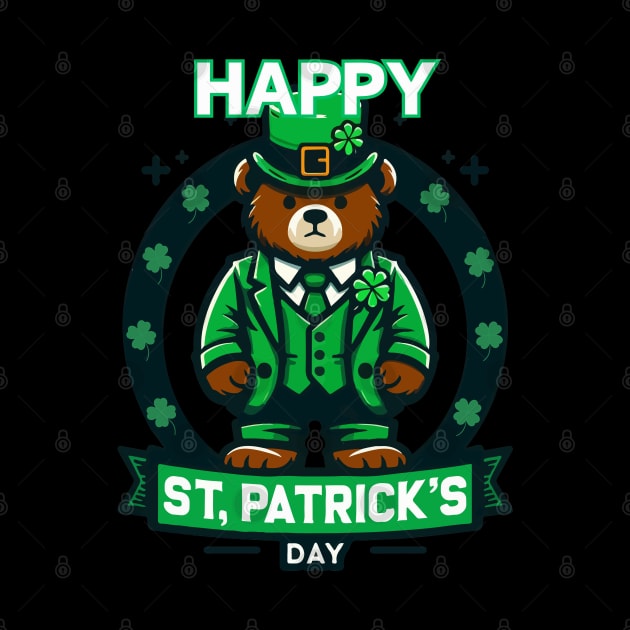 Happy st patricks day funny green bear by TomFrontierArt