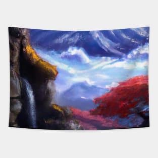 Japan Tower Waterfall Painting Tapestry