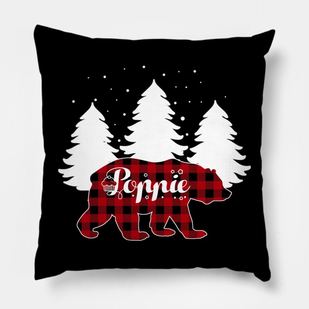 Buffalo Red Plaid Poppie Bear Matching Family Christmas Pillow by Kagina