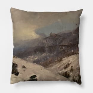 Abstract Snowy Mountains Oil on Canvas Pillow