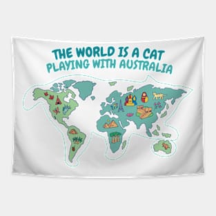 Cat playing with australia Tapestry