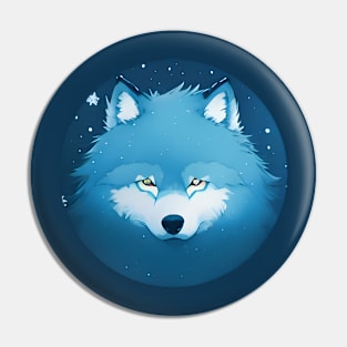 watercolor blue wolf sticker Pin