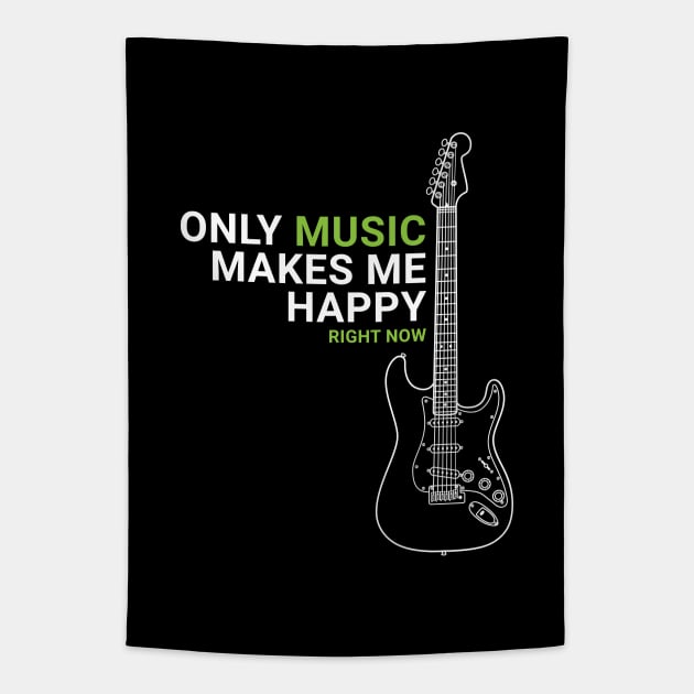 Only Music Makes Me Happy S-Style Electric Guitar Outline Tapestry by nightsworthy