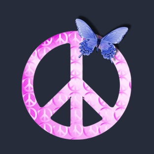 Pastel Pink Peace Sign with Butterfly T-Shirt