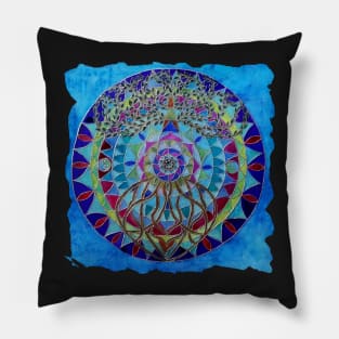 Tree of Life mandala in blue - Renate van Nijen Pillow