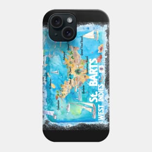 St Barts Illustrated Travel Map With Roads Phone Case