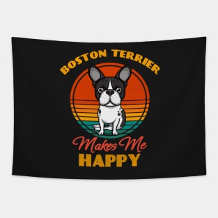 Boston Terrier Makes Me Happy Dog puppy Lover Cute Sunser Retro Funny Tapestry