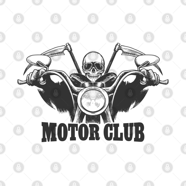 Motor Club Emblem Death on a motorcycle in  glasses  with scythes by devaleta