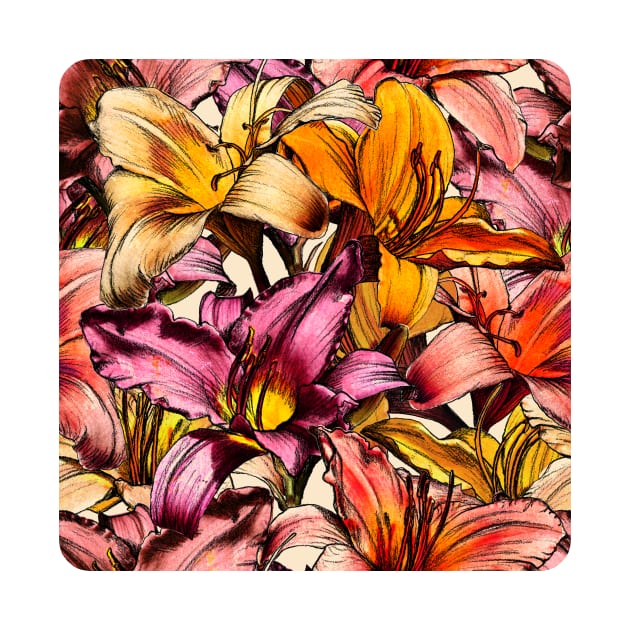 Daylily Drama - a floral illustration pattern by micklyn