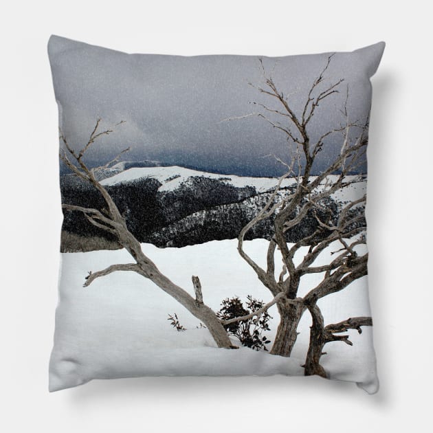 A snowstorm on a mountainside in Australia Pillow by jwwallace