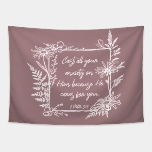 Cast Your Anxiety Wildflower Frame Bible Verse Tapestry