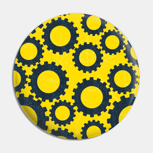 Gears On Yellow Pin by SWON Design