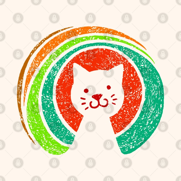 Open Source Cat Face Rainbow Colors On Light Back by GeeTee