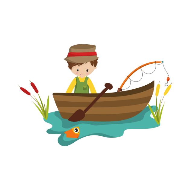 Fishing Boy, Fishing Rod, Fisherman, Brown Hair by Jelena Dunčević