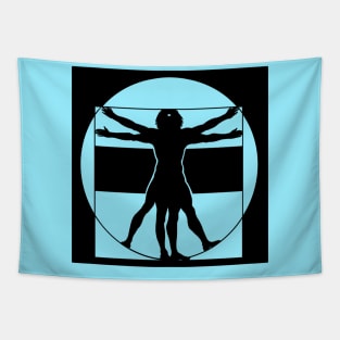 Vitruvian Man - Original Logo Banner Sigil - Dark Design for Light Backgrounds Tapestry