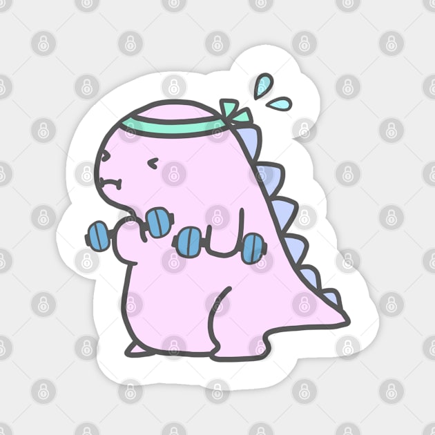 Kawaii Pink Chubby Dinosaur Workout Magnet by Marinaaa010