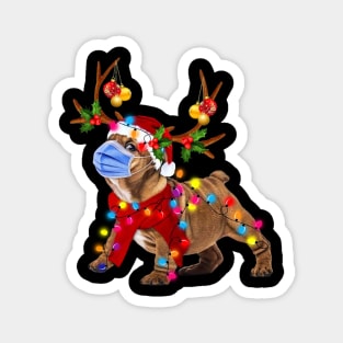 Bulldog Reindeer With Face Mask  Christmas Light Funny Shirt Magnet